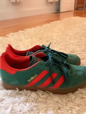 Adidas Gazelle Sneakers in Green with Red Accents